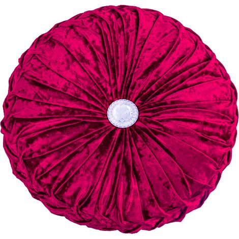 Coussin rond velours givré rouge glacé, forme potiron & roue 35cm, pour canapé, lit et baie vitrée (1/5)