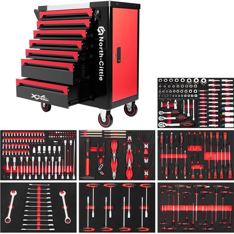 7-Box XXL Edition Chariot à Outils avec 256 Pièces D'outils Professionnels, Idéal pour I'atelier, la Maison, Le Qui Vous Donne Un Monde de Bricolage Plus Ordonné -