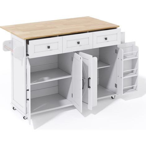 Isola cucina bianca in MDF con piano ribaltabile 140 x 43(70) x 90,5 cm (1/5)