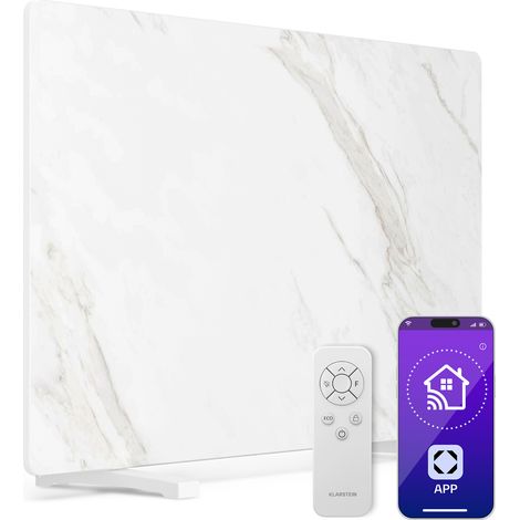 Klarstein Infrarotheizung 600W – Wandmontage & Standgerät, Thermostat, App-Steuerung, Marmoroptik, IP43, Überhitzungsschutz, für Bad & Wohnzimmer, elektrische Wandheizung, Weiß
