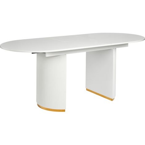 Mesa de comedor ovalada extensible con hoja mariposa tablero brillante estilo glamuroso blanco Dulverton