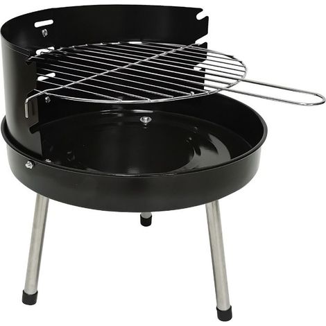 Runder, höhenverstellbarer Tisch-Holzkohlegrill aus emailliertem Stahl mit Edelstahlgrillrost.