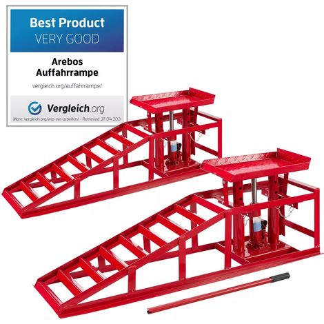 AREBOS 2x Car Ramp Hydraulic Lifting Jack Device Ramp Adjustable 2T Garage Bottle Jack - red