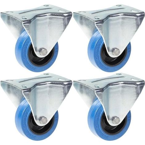 Ruedas - 80 mm - Caucho azul - Fijas - Capacidad 560 kg - Lote de 4