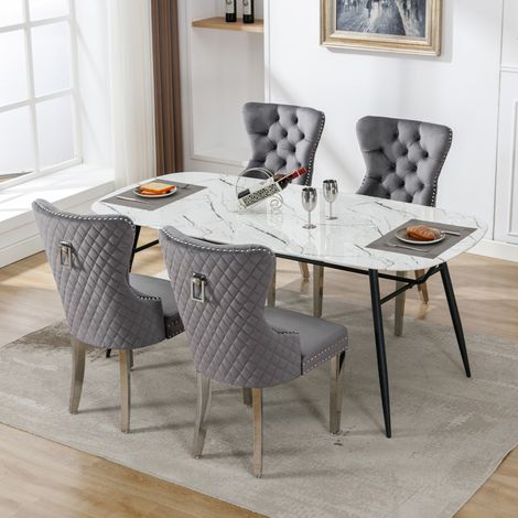 Stuhl Esszimmerstuhl Polster Samt 4 Fuss Grau OKMYHOME (1/5)