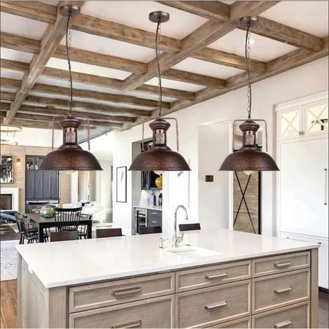 kawoo Lot de 3 Lustre Industrielle Rouille,Lampe Suspension Vintage Style Edison pour Salon Chambre (1/4)