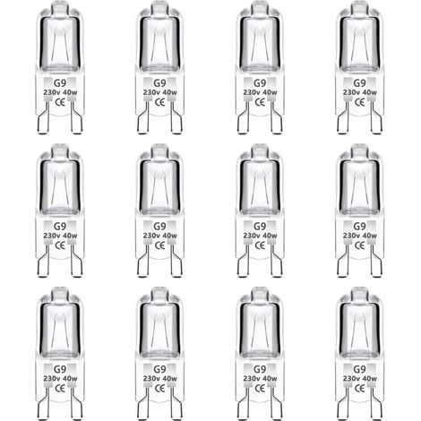 Lot de 12 Ampoule Halogène G9 40W 230V Dimmable 0-100%, 480LM, Blanc Chaud 2700K, G9 Bi-Pin Base Halogène Lampe, Sans Scintillement, pour Four, Lustres, Lampes de Paysage, Éclairage d\'armoire (1/4)
