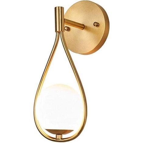 Applique murale moderne avec abat-jour globe en verre blanc, douille E27, 1 ampoule, accessoires d'éclairage, applique murale goutte d'eau pour chambre à coucher
