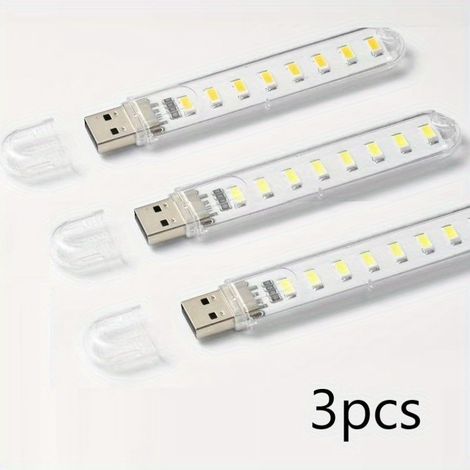 Lot de 3 lampes de camping / veilleuses USB — Mini-ampoules LED, Plug-and-Play, équipées de 3, 8 ou 24 LED (1/5)
