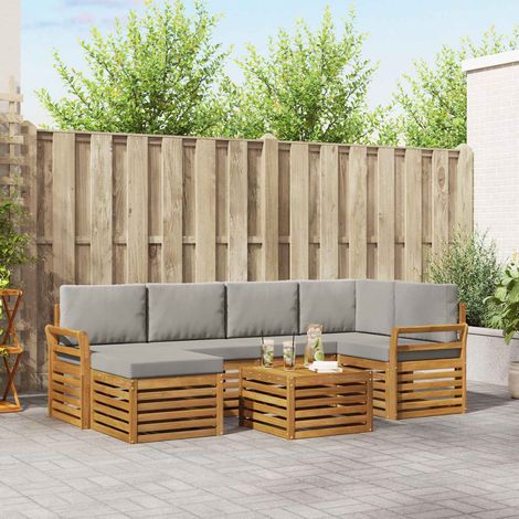 Ecksofa Set 7 pcs Natürlich und Hellgrau Massivholz Akazie