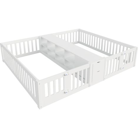 Cama infantil doble 2 x 90 x 200 cm de madera con almacenamiento y cajones blanca (1/5)