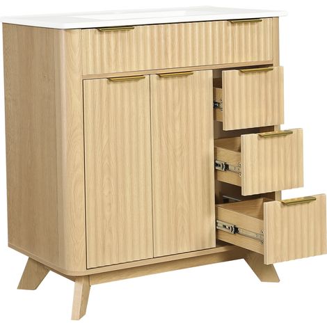 Freistehender Badschrank 81 cm mit Keramikwaschbecken, 3 Schubladen und Doppeltür (1/5)