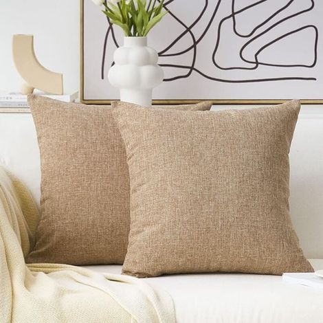 Set aus 2 Kissenbezügen aus strukturiertem Jute-Leinen-Gewebe in Beige, dekorative Kissen für Schlafsofas, 45 cm (18 Zoll), Naturleinen (1/4)
