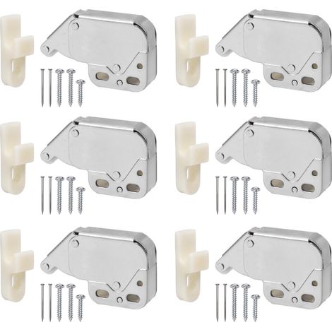 6 Pièces Mini Latch, Loqueteaux à Ressort, Loquets Tactiles Appuyez Pour Ouvrir, Fermeture à Ressort avec Vis de Montage pour Armoire de Cuisine, Placard, Fenêtre et Meubles (1/5)