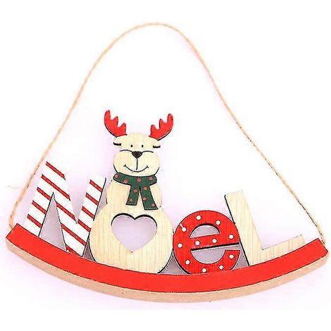 Nouvelle décoration de Noël en bois, cerf, à suspendre à la porte ou au sapin, en 3 parties, rouge. (1/4)