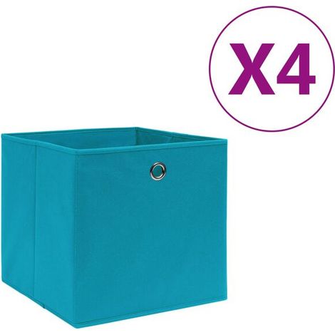 Boîtes de rangement, lot de 4, tissu non tissé, 28x28x28 cm, bleu ciel. (1/5)