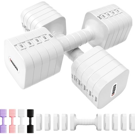 Passer 20 KG Haltères Réglables, Kit Poids Musculation 5 en 1, Lot de 2 (chacun réglable à 2/4/6/8/10 kg), Haltère Musculation, Ensemble d'Haltères Hommes et Femmes, Dumbbell pour Domicile, Gym (1/5)