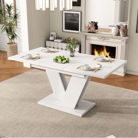 Tavolo da pranzo allungabile 120/160x80 cm bianco in MDF con gambe a V (1/5)