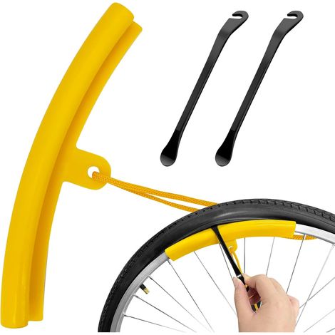 Lot de 2 démonte-pneus de vélo en métal - Avec protection de jantes en polyuréthane de 24 à 29" - Outil de changement de pneu de vélo robuste et doux pour les jantes - Pour VTT, vélo de trekking, vélo (1/5)