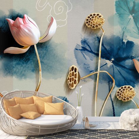 Papier peint panoramique - Fleurs Effet 3D - 130 cm x 81 cm (1/4)