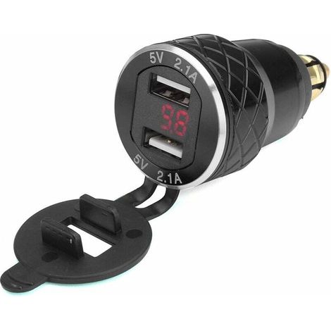12V-24V 4.2A Voltmètre Rouge Moto Double Chargeur USB Socket pour BMW Moto - Noir uniquement aux raccords UE (1/5)