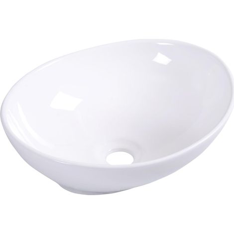 COSTWAY Lavabo Ovale in Ceramica, Lavandino di Forma Ovale, Dotato con Set di Tubo di Scarico, 41x 33,5 x 14 cm, Bianco (1/4)