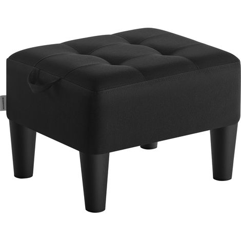 Tabouret, Repose-Pieds, en Tissu Façon Lin, Pouf, Rembourrage Épais, Capacité de Charge 150 kg, pour Salon, Chambre, Entrée, Noir d’Encre (1/5)