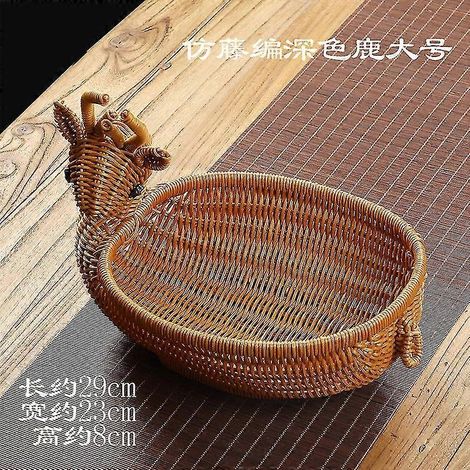 Obstkorb aus Rattan, Aufbewahrungskorb für den Haushalt, Aufbewahrungskorb mit Tiermotiv aus Rattan, multifunktionale Dekoration – großer Hirsch