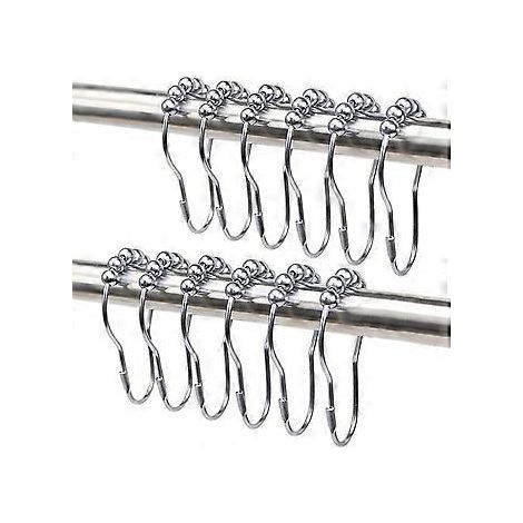 12 crochets de rideau de douche en mtal antirouille pour barre de douche de salle de bain (nickel blanc) (1/5)