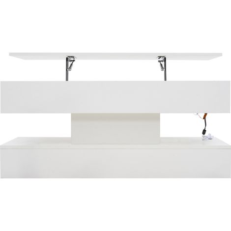 Couchtisch mit LED, höhenverstellbarer Platte und Geheimfach 100x50x42 cm weiß MODENUIT (1/5)