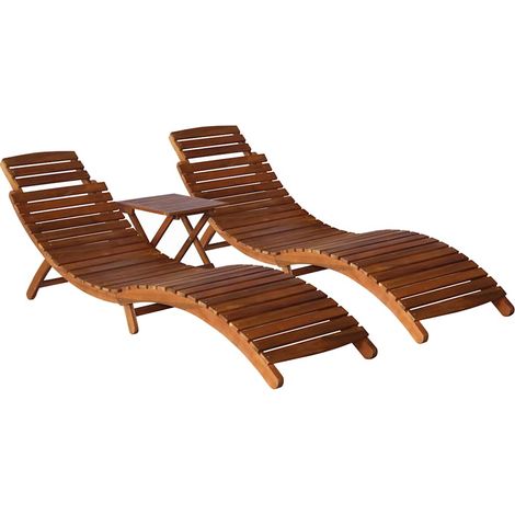 Set de tumbonas con mesita 3 piezas madera maciza de acacia vidaXL (1/5)