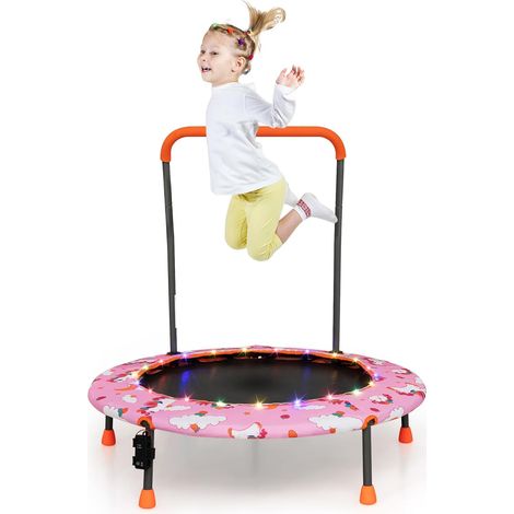 COSTWAY Trampolín para Niños de 92 cm, Mini Trampolín con Manija de Seguridad, Alfombra de Salto Redonda & Cubierta Protectora, Trampolín Infantil de 3 a 6 años para Interior Unicornio Rosa (1/5)