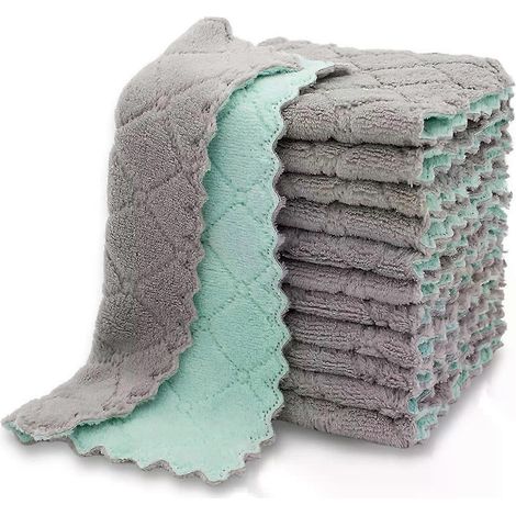 Lot de 12 torchons de cuisine en velours corail, ultra-absorbants, 28 x 16 cm (1/4)