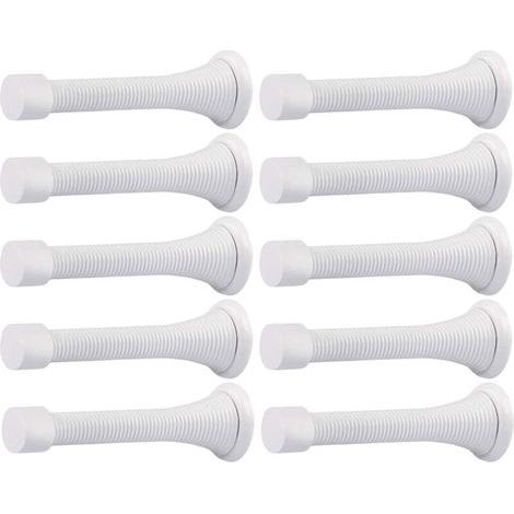 pair Lot de 10 butées de porte à ressort à fixation murale avec embout en caoutchouc flexible et robuste (blanc)
