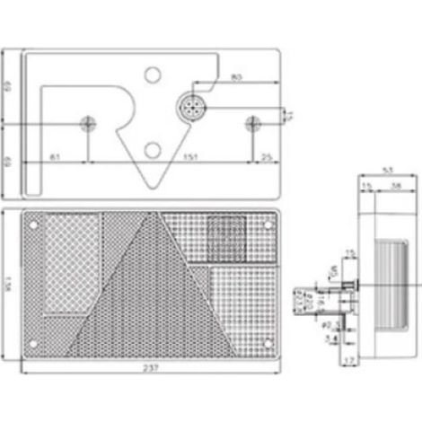 Feu arrière gauche FP63 5 plots avec ampoules et antibrouillard (1/2)