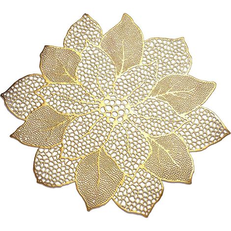 Set de table ajouré en bronze doré à motif de fleur de lotus, tapis de table occidental résistant à la chaleur, pour plats occidentaux (1/4)