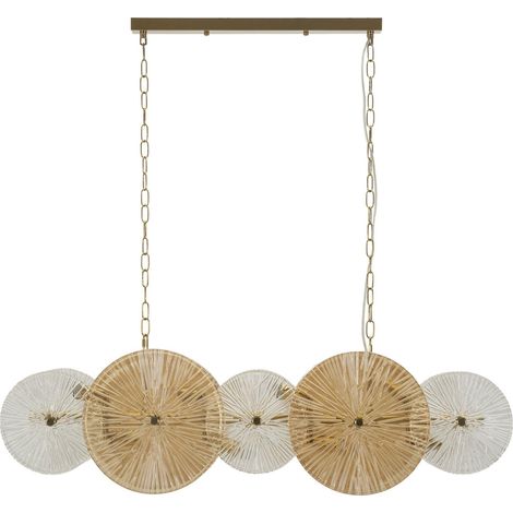 Lampadario Osaka in ferro oro e vetro con dischi decorativi, 100 cm