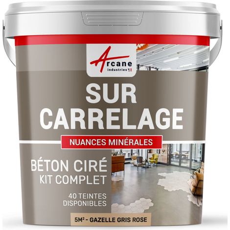 Béton ciré sur carrelage, cuisine, salle de bain, mural, sol, plan de travail, décoratif, revêtement, douche, kit - 5 m² (en 2 couches) Gazelle Gris Rose - ARCANE INDUSTRIES