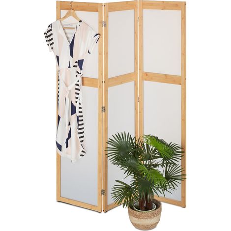 Relaxdays Paravent, 3-teilig, faltbarer Raumtrenner, HxB: 168x135,5 cm, Kunststoff & Bambus, Trennwand innen, natur/weiß