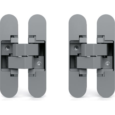 Emuca – Lot de 2 charnières invisibles pour portes 28mm – Charge 40kg – Ouverture 180° – Zamak gris métallisé – Ajustement tridimensionnel