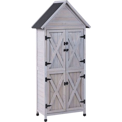 Outdoor Garden Shed Storage Grey Fir Wood with Doors and Shelves All Weather Practical Storage Space SENIGA (1/5)