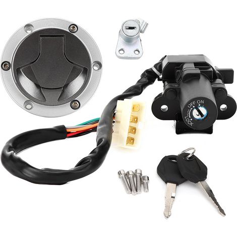 Kit serrure contact bouchon réservoir essence clé accessoires compatible Kawasaki NINJA250/NINJA300 (1/5)