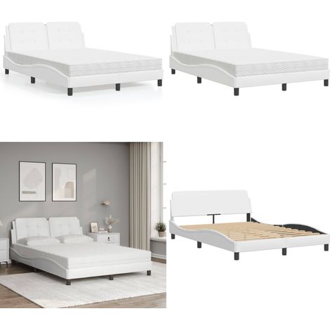 Bett mit Matratze Weiß 120x200 cm Kunstleder - Betten - Doppelbett - Boxspringbetten - Schlafzimmermöbel - Weißes Bett - Home & Living (1/5)