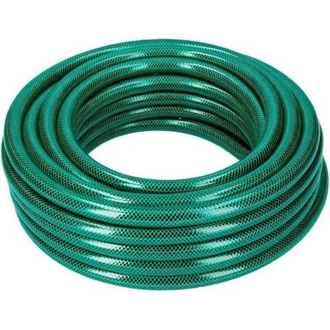 Manguera de jardín verde 3/4" de 50 metros, resistente y flexible de 3 capas hecha de tela cruzada de poliéster.
