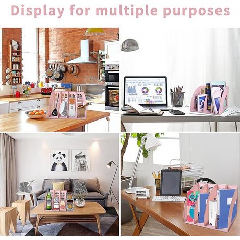 Porte-revues de bureau – 4 sections ouvertes – Rose – 235 x 34 x 235 cm – Organisation de bureau (1/5)