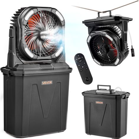 VEVOR Ventilateur Brumisateur sur Pied 2700 tr/min Ventilateur Brumisateur pour Interieur, Exterieur, Terrasse, avec Reservoir Eau 9 L, 4 Vitesses Ventilation, 5 Modes deEclairage, Batterie 10000 mAh