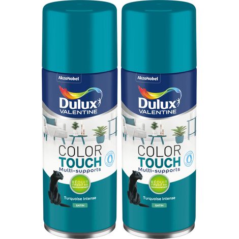 Lot de 2 - Peinture aérosol Color Touch Multi-Supports - Satin Turquoise Intense 400 ml - Dulux Valentine