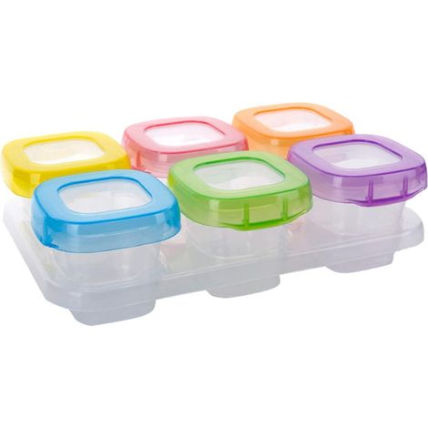 Lot 6 bacs de congélation pour aliments en cubes, couleurs assorties, hermétiques et étanches, compatibles micro-ondes et lave-vaisselle (1/3)