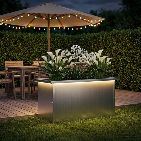 vidaXL Jardinera para jardín con luces LED Plateado 30 x 60 x 30 cm (1/5)