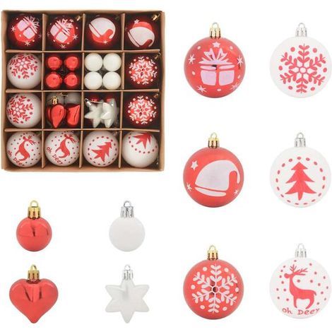 Un ensemble de 40 décorations de Noël, en plastique rouge et blanc. (1/5)